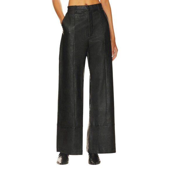 Bardot Pants - Bardot Marlowe Wide Leg Pant in Black 6 New Womens Vegan Faux Leather Trousers